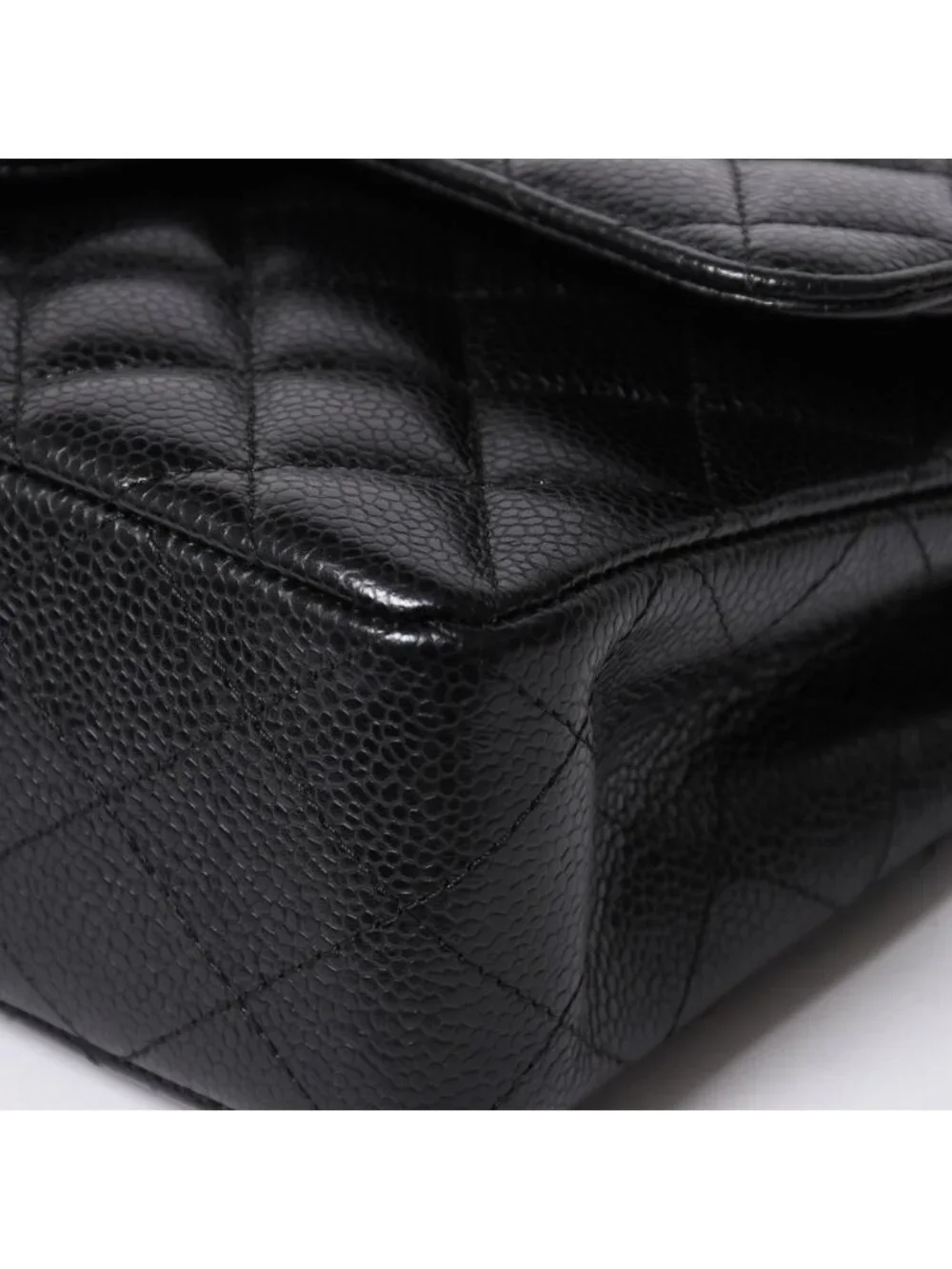 Chanel Quilted 23 Double Flap Chain Shoulder Bag CC Logo Caviar Leather Black